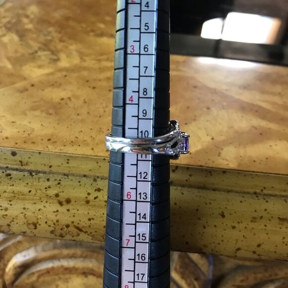 Natural Amethyst Moissanite Sterling Silver Ring Set Size 5 - Picture 3 of 8